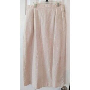 Vintage Ann Stevens Linen Blend Midi Skirt Size 11/12 Straight Khaki Beige EUC
